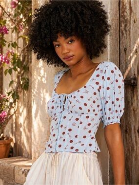 Free People Buttercup Top Sm NWT Polka Dot Bustier Blouse Blue Chic